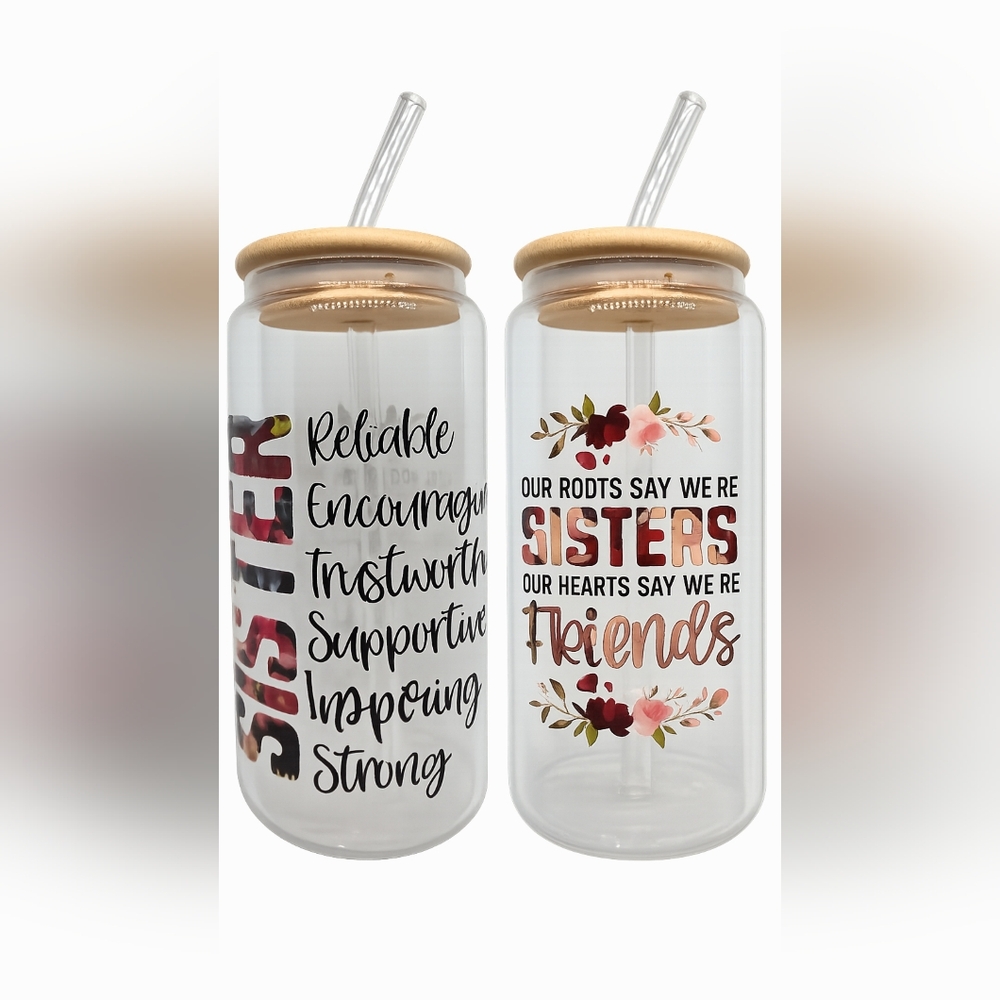 Floral Glass Tumbler with Bamboo Lid